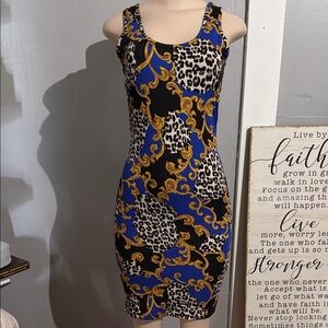 Leopard Print Blue and Black Dress